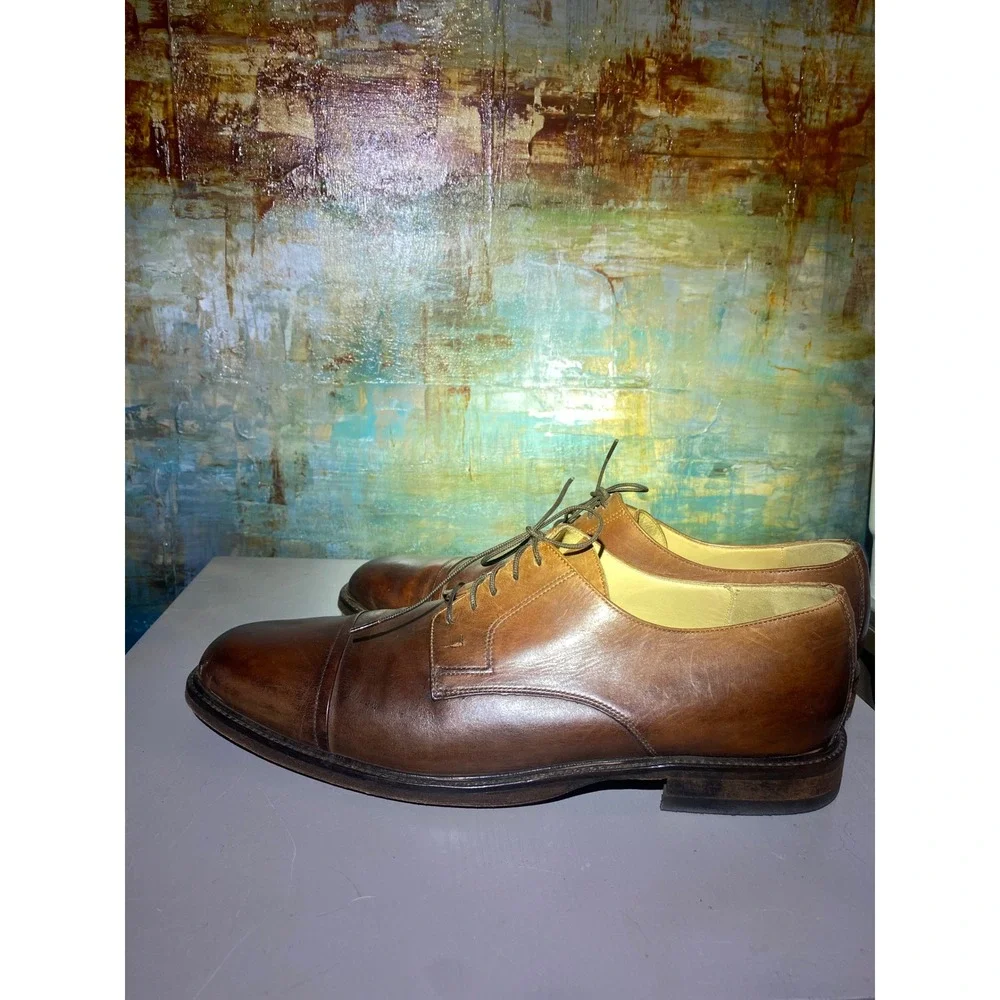 Johnston & Murphy J.M. 1850 Mens 12 M Tan‎ Leather Cap Toe Oxford Shoes 59-11056